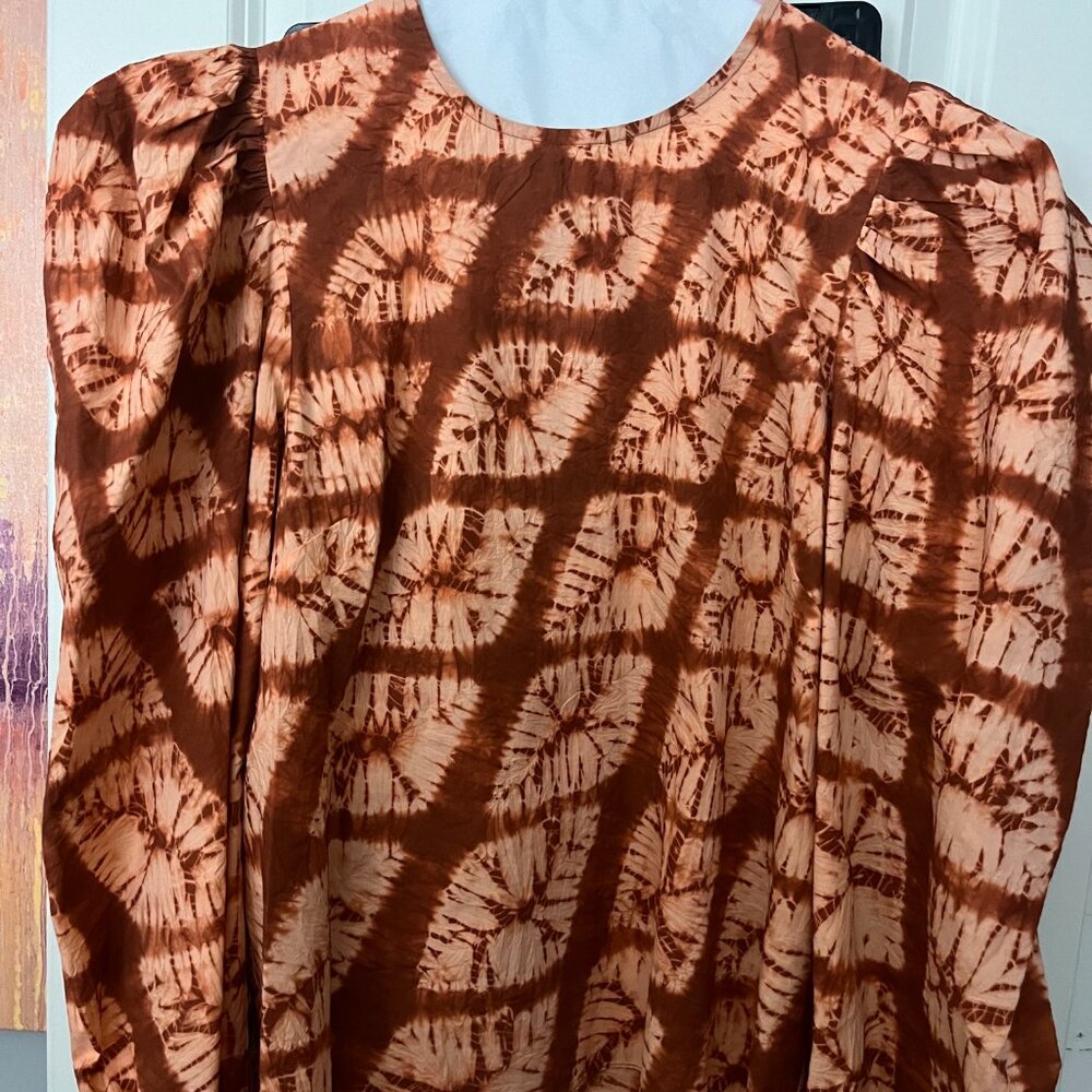 Ulla Johnson Long Sleeve Hand Dyed Shibori Cotton Blouse